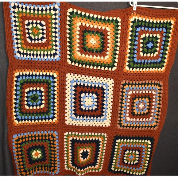 Handmade Granny Square Crocheted Blanket 75"x45" Fall Colors - Picture 2 of 4